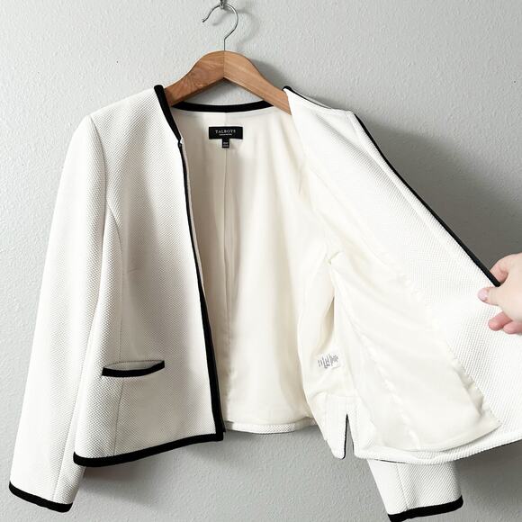 Talbots Women’s 18wp Cream Knit Black Trim Zip Jacket Blazer Size 18wp - Picture 8 of 12